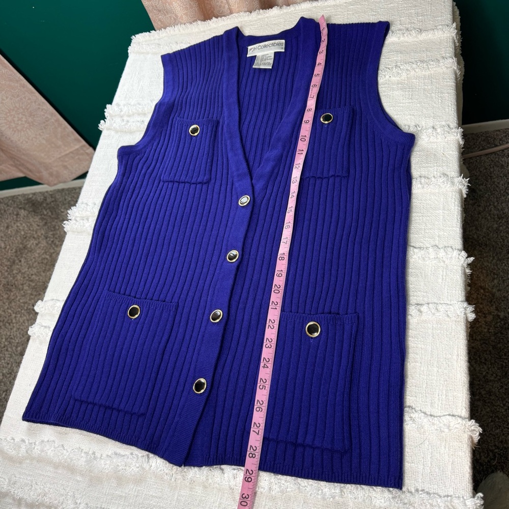 JH Collectables VTG Royal Blue Sweater Vest Lambswool Acrylic Blend Buttons Sz L - Picture 7 of 9
